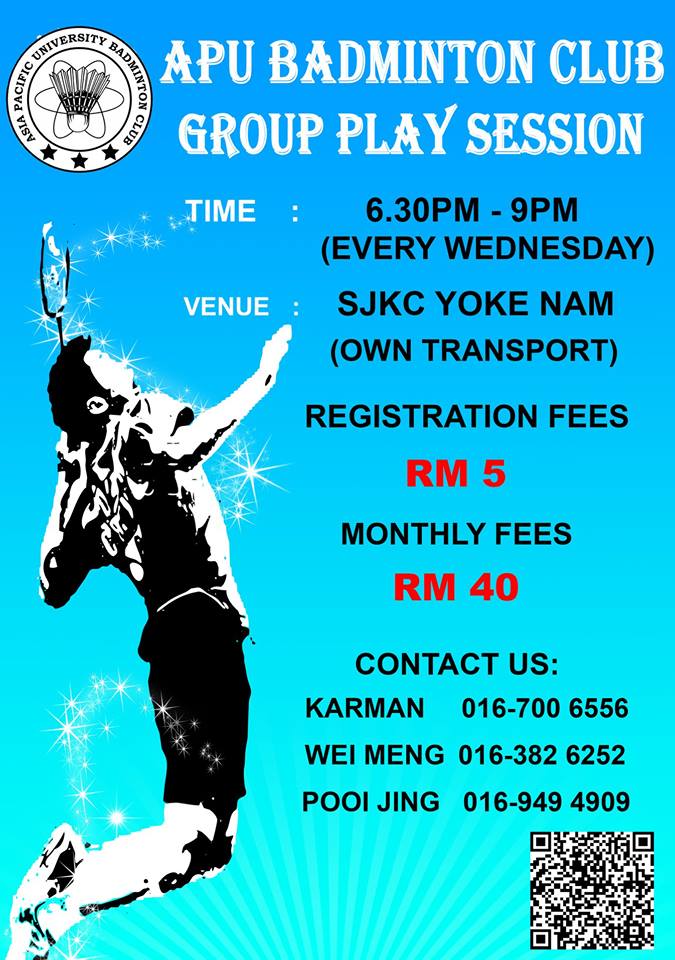 A.P.U Badminton Group Play Session Poster